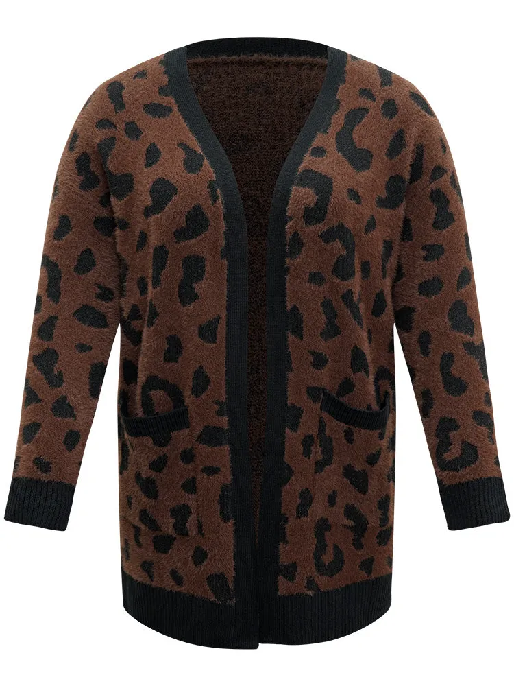 Leopard Contrast Open Front Jacquard Cardigan sold by Bloomchic product image thumbnail 5