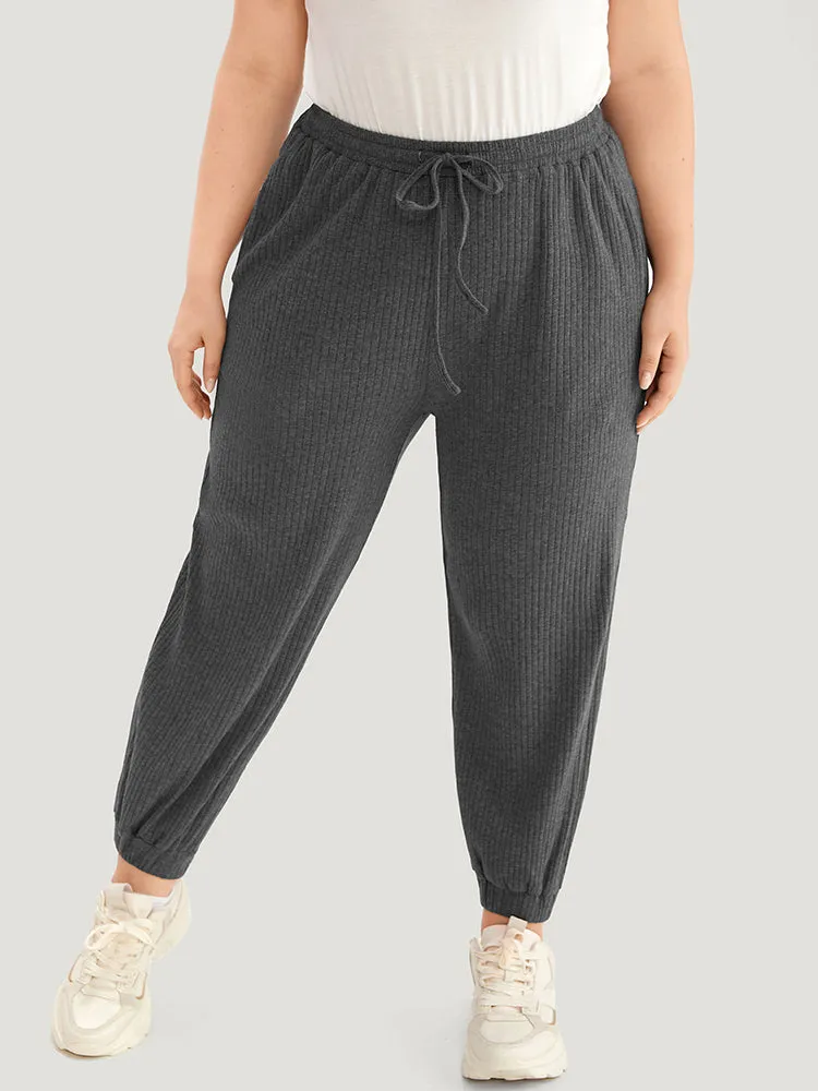 Rib Knit Elastic Waist Drawstring Sweatpants sold by Bloomchic product image thumbnail 2