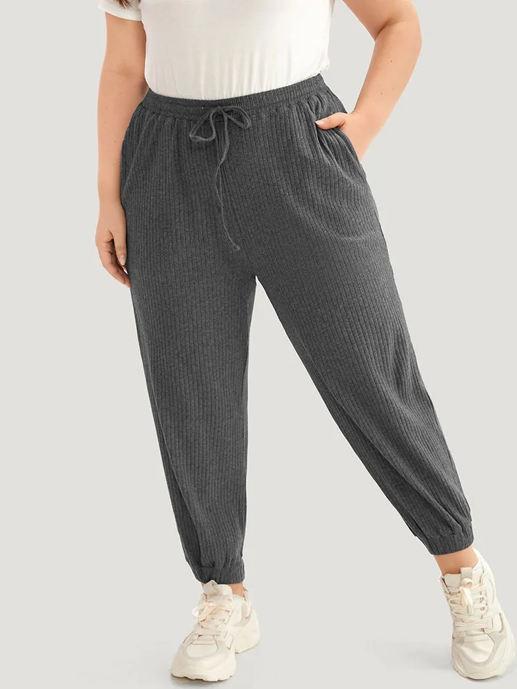 Rib Knit Elastic Waist Drawstring Sweatpants sold by Bloomchic
