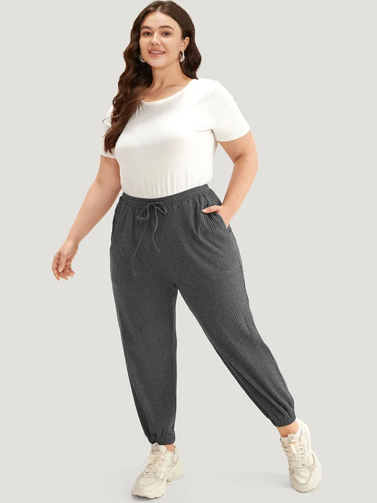 Rib Knit Elastic Waist Drawstring Sweatpants sold by Bloomchic product image thumbnail 4