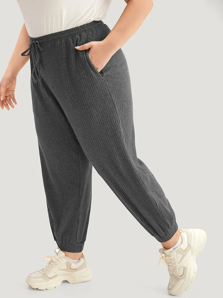 Rib Knit Elastic Waist Drawstring Sweatpants sold by Bloomchic product image thumbnail 3