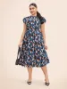 Allover Print Frill Trim Flutter Sleeve Dress sold by Bloomchic