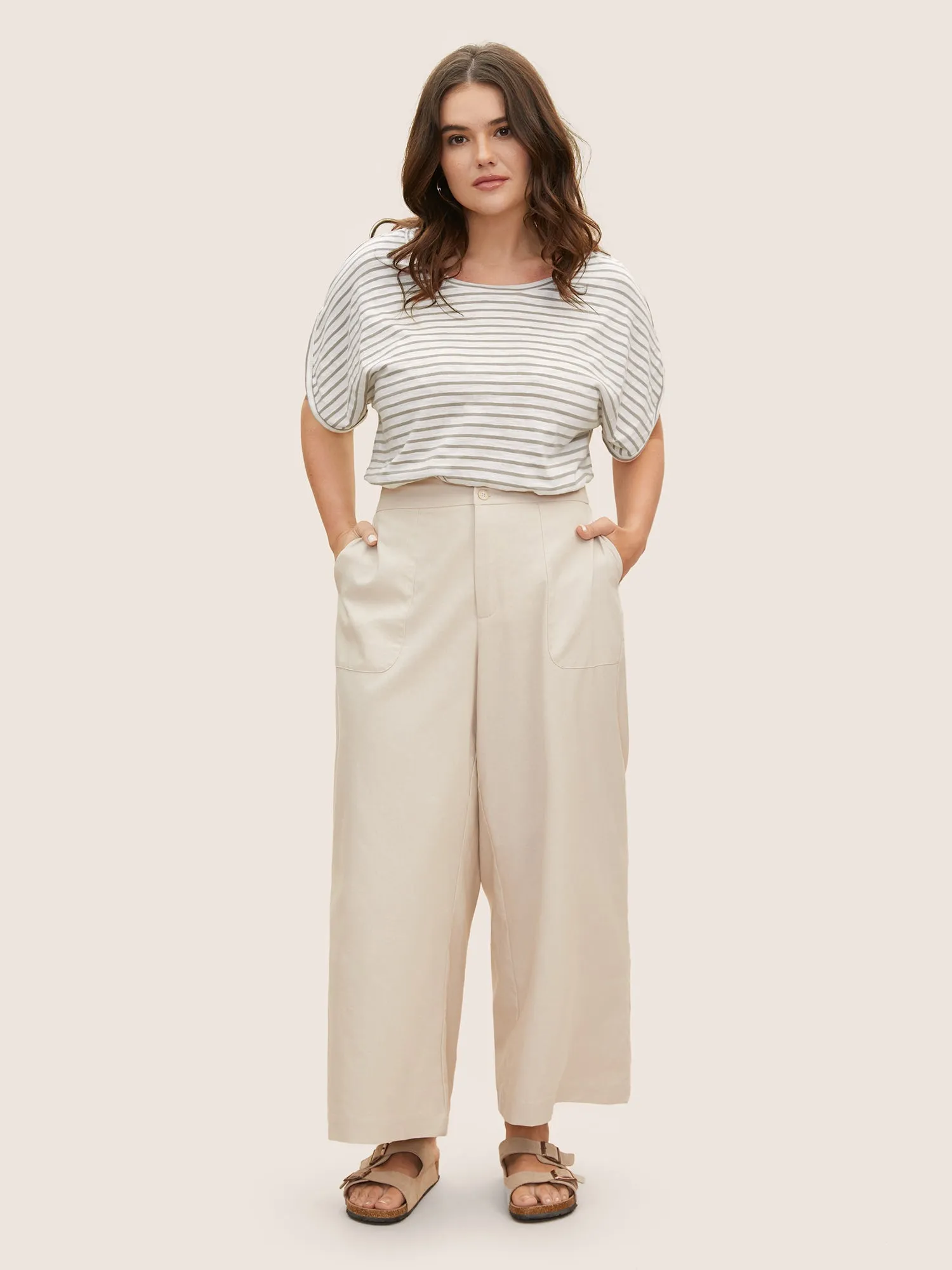 Cotton Striped Print Round Neck Petal Sleeve T-shirt sold by Bloomchic product image thumbnail 2
