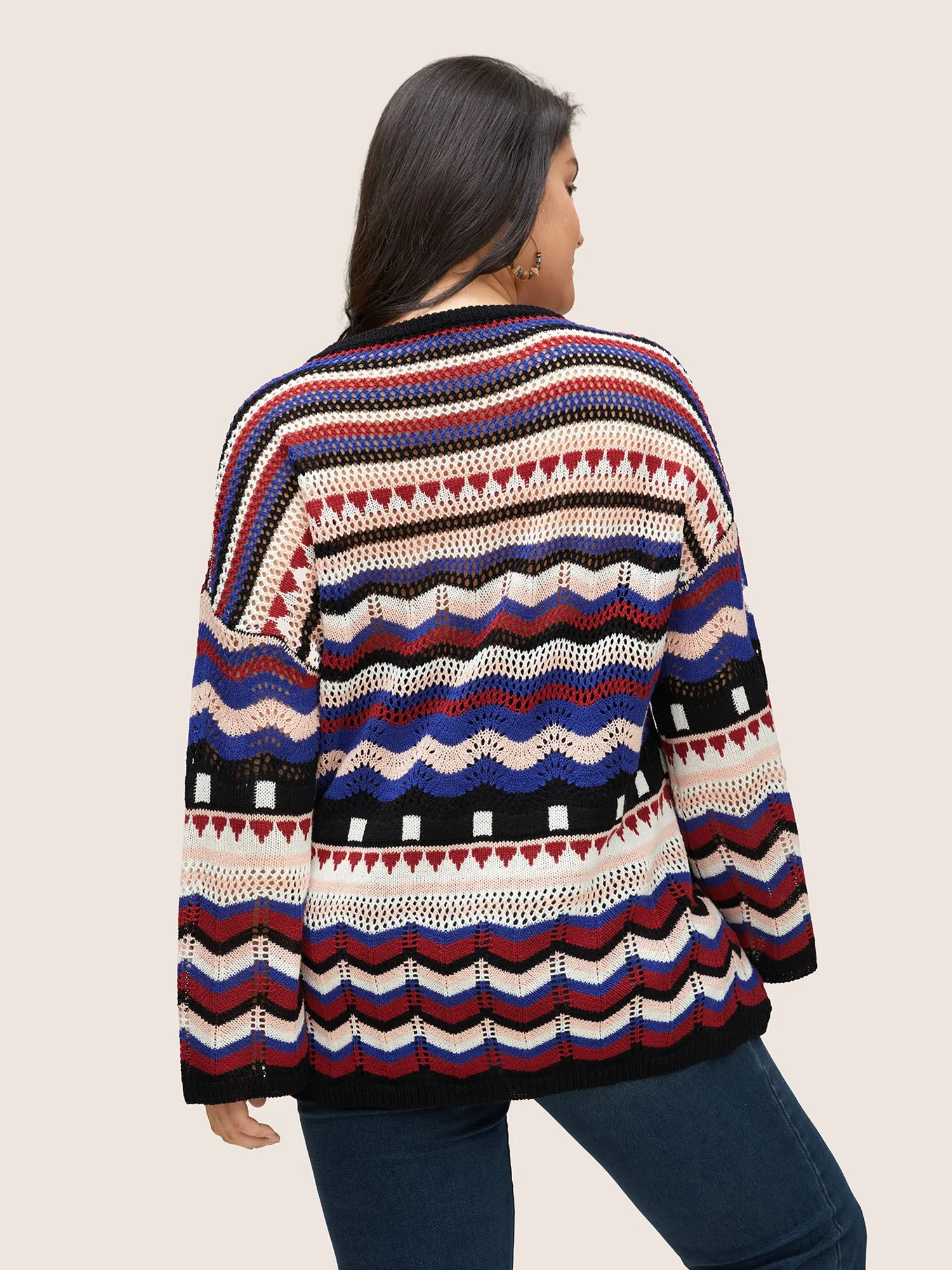 Striped Contrast Hollow Out Drop Shoulder Pullover sold by Bloomchic product image thumbnail 2