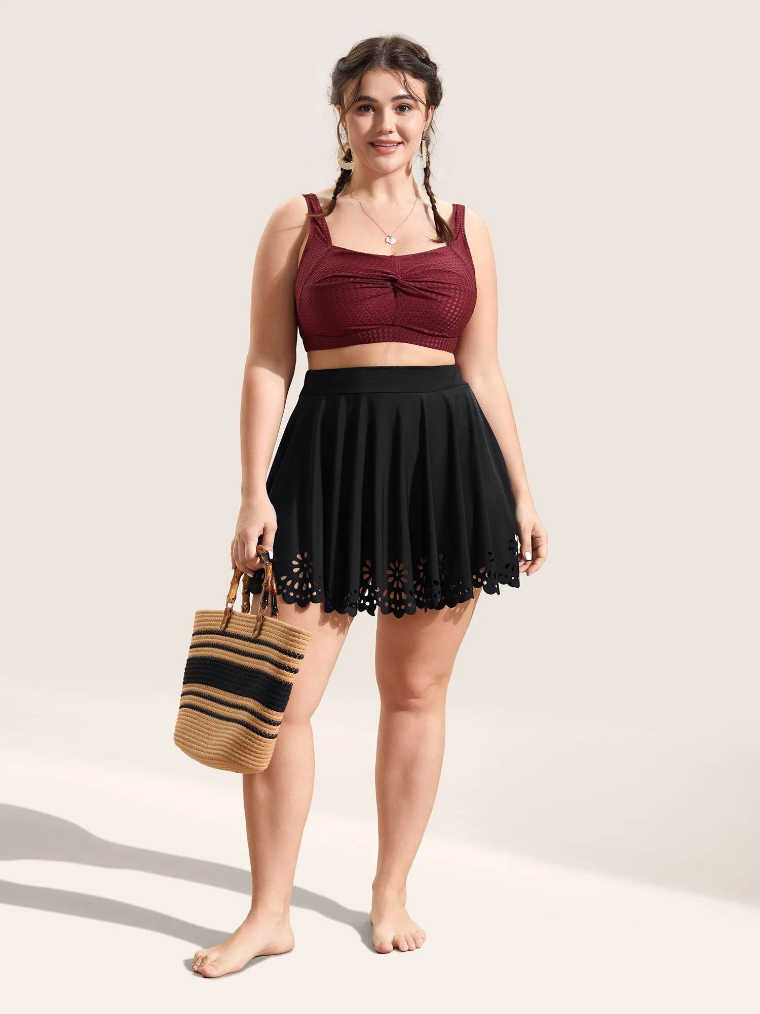 Plain Laser Cut Elastic Waist Swim Bottom sold by Bloomchic product image thumbnail 3