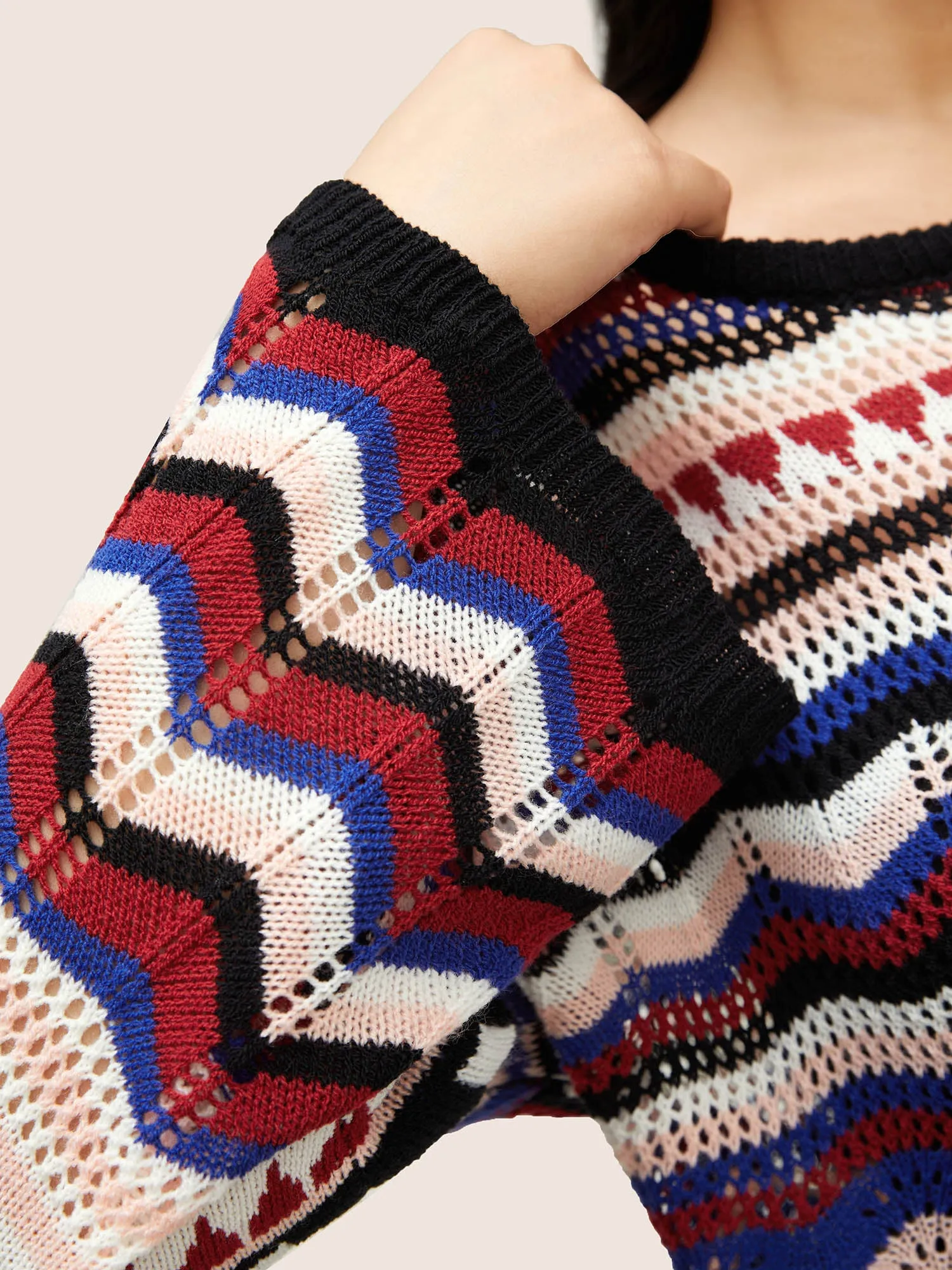 Striped Contrast Hollow Out Drop Shoulder Pullover sold by Bloomchic product image thumbnail 4