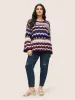 Striped Contrast Hollow Out Drop Shoulder Pullover sold by Bloomchic