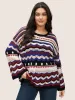 Striped Contrast Hollow Out Drop Shoulder Pullover sold by Bloomchic