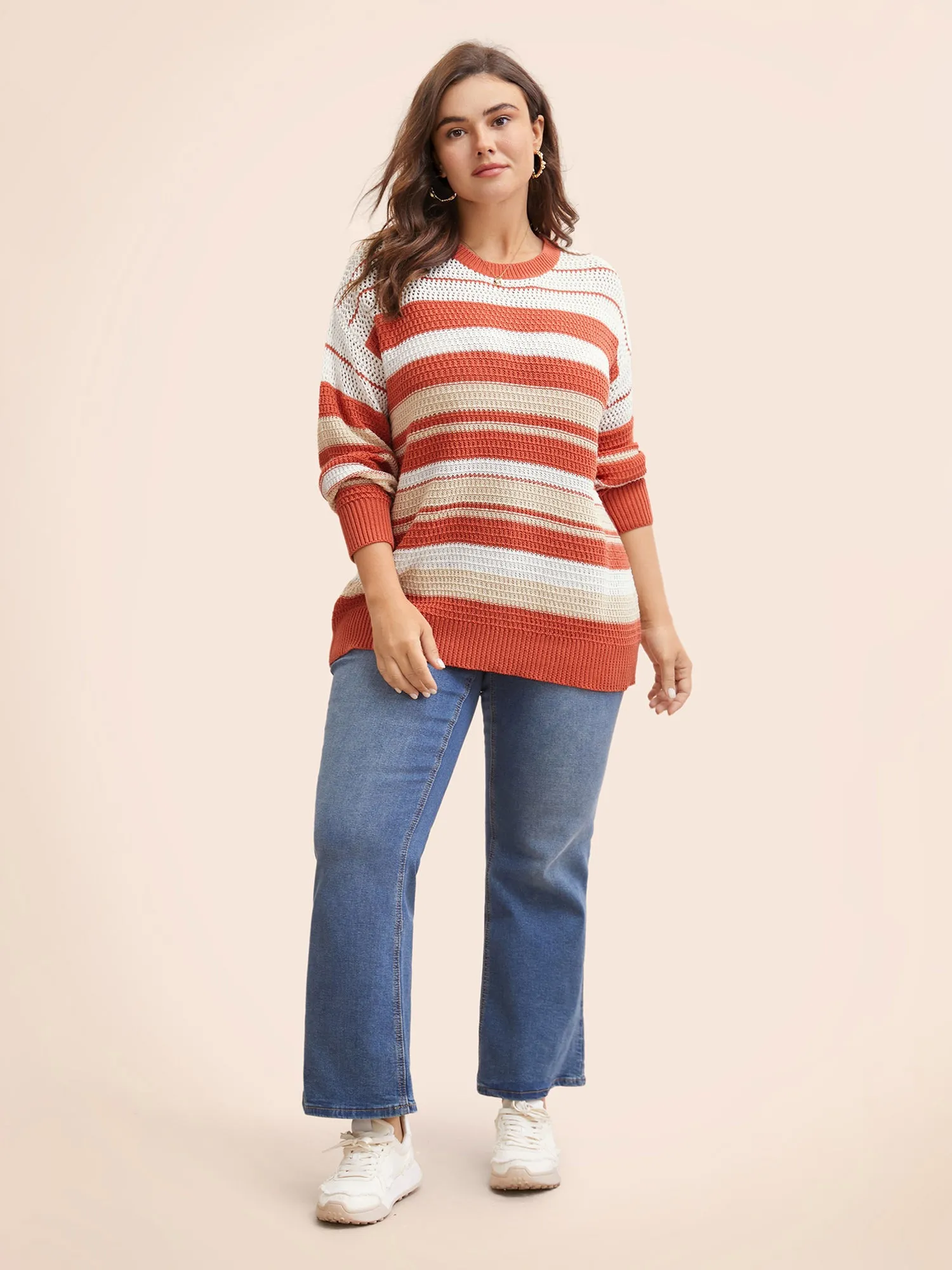 Striped Contrast Cut Out Drop Shoulder Pullover sold by Bloomchic product image thumbnail 4