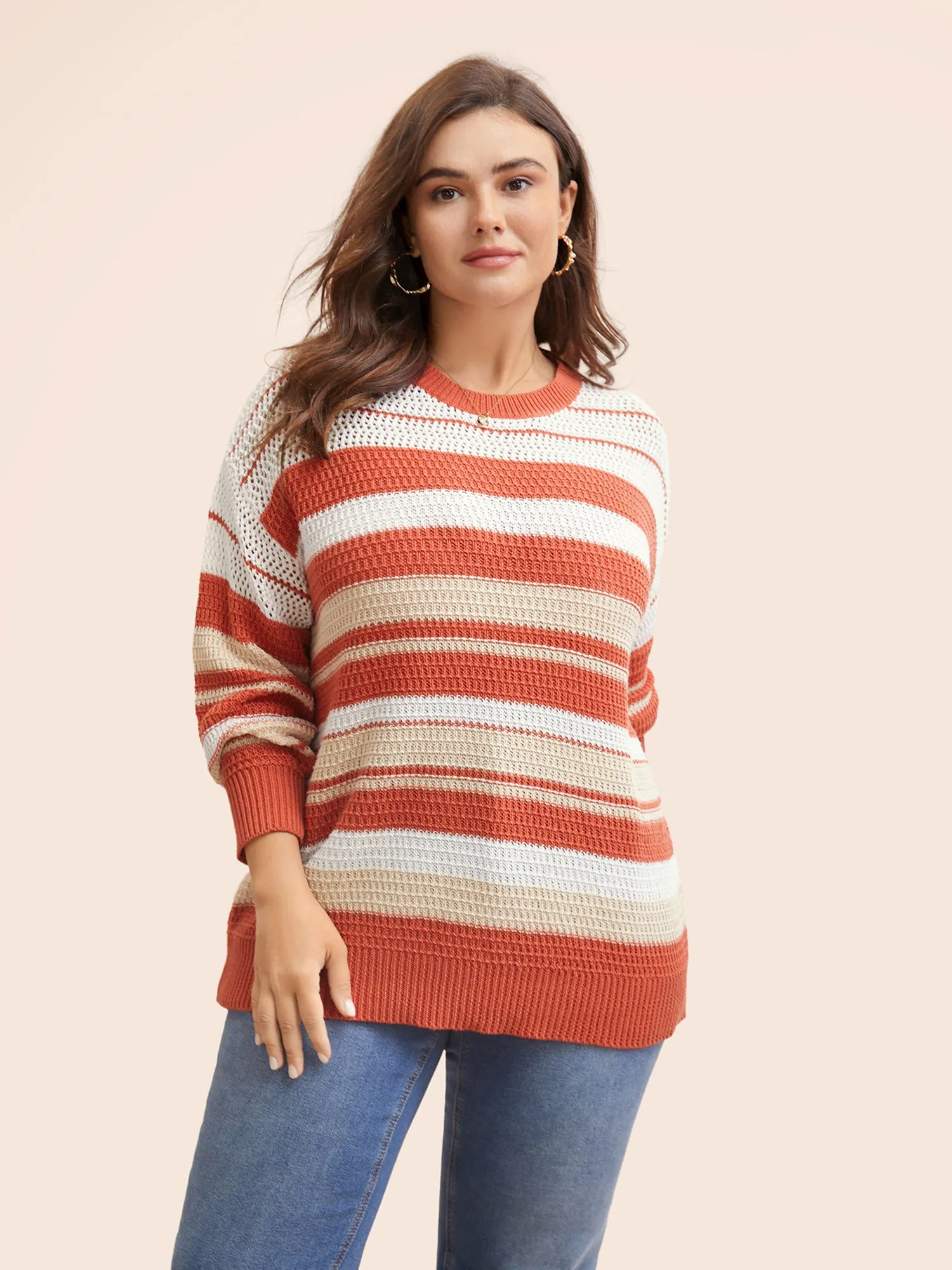 Striped Contrast Cut Out Drop Shoulder Pullover sold by Bloomchic product image thumbnail 3