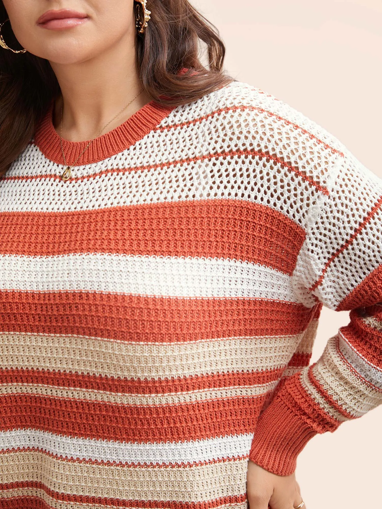 Striped Contrast Cut Out Drop Shoulder Pullover sold by Bloomchic product image thumbnail 5