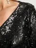 Solid Surplice Neck Split Sequin Knee Dress sold by Bloomchic