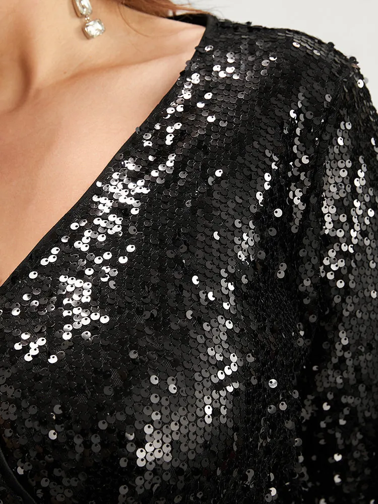 Solid Surplice Neck Split Sequin Knee Dress sold by Bloomchic product image thumbnail 5