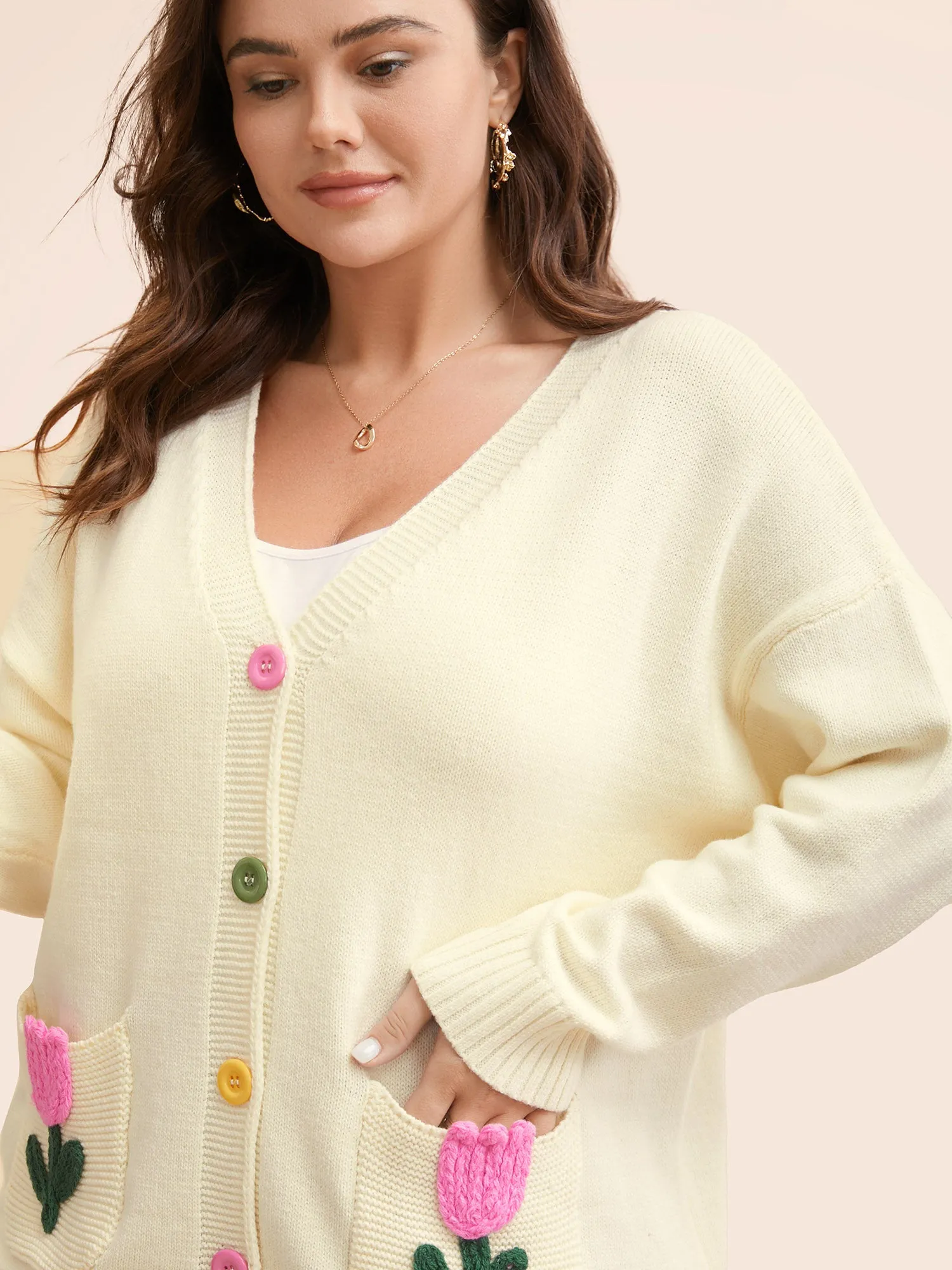 Contrast Crochet Floral Patch Pocket Cardigan sold by Bloomchic product image thumbnail 4