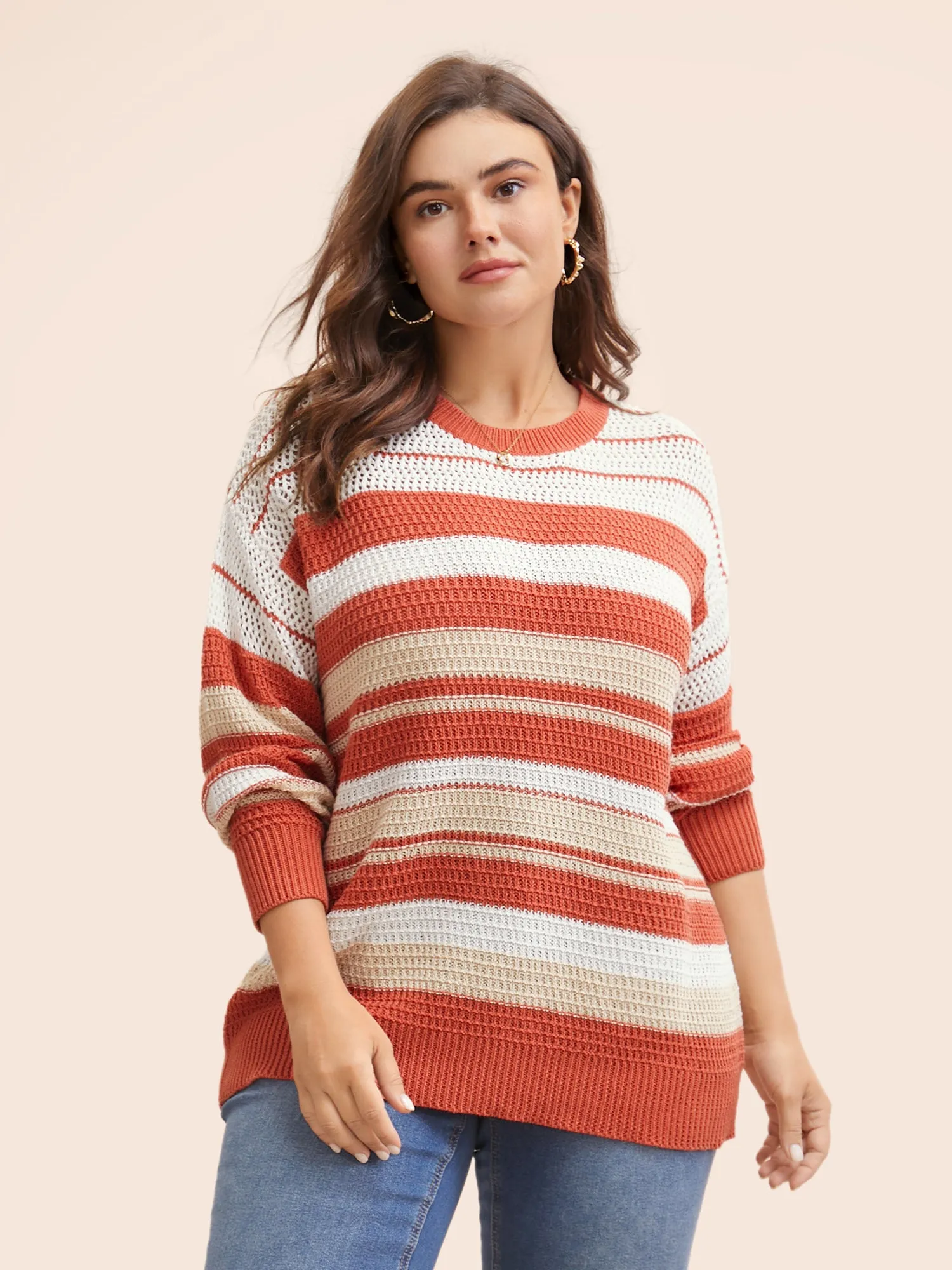 Striped Contrast Cut Out Drop Shoulder Pullover sold by Bloomchic