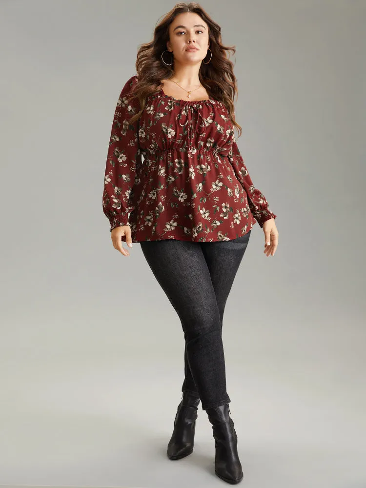 Ditsy Floral Shirred Ties Square Neck Blouse sold by Bloomchic product image thumbnail 4