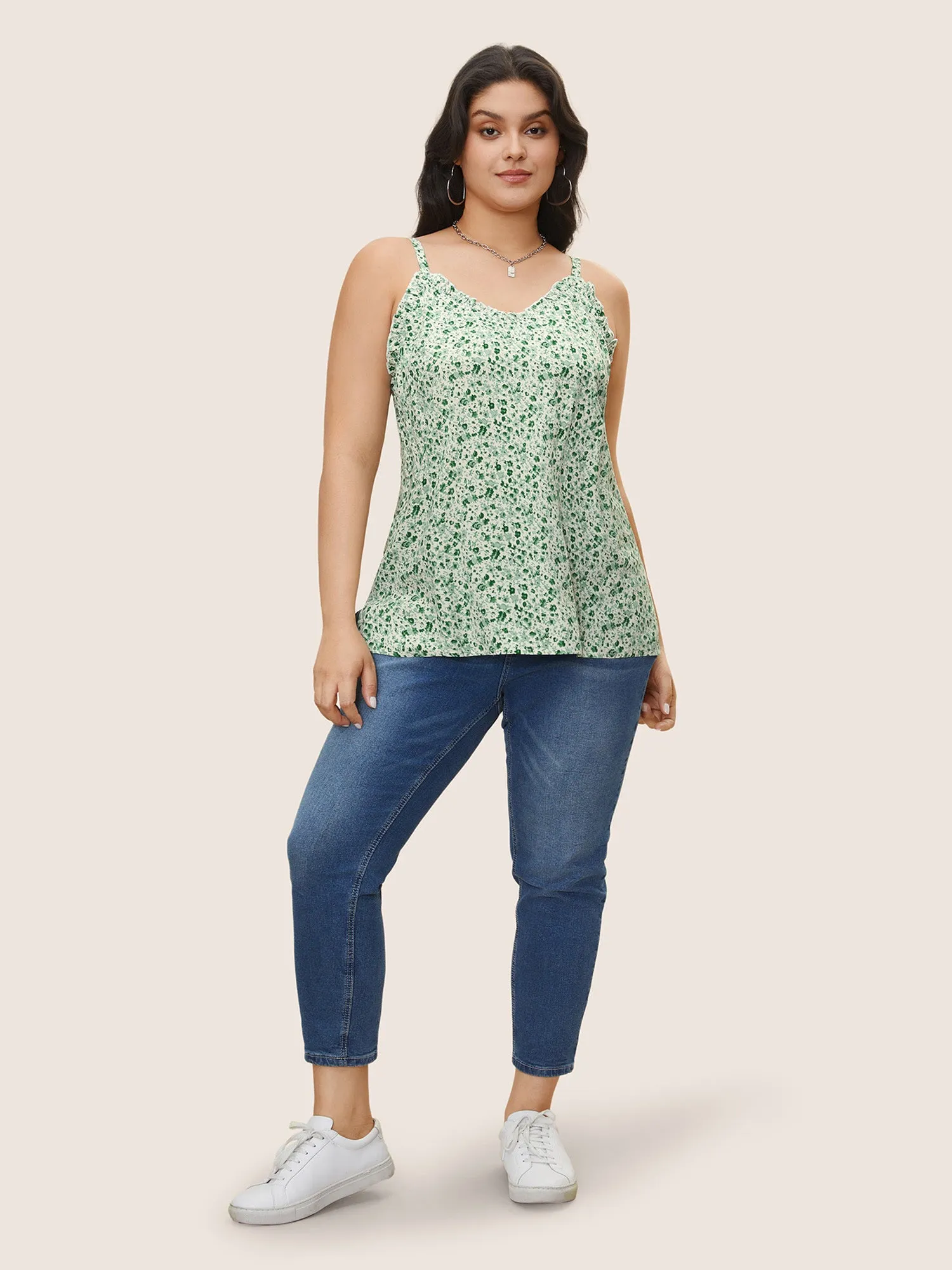 Ditsy Floral Frill Trim Adjustable Straps Cami Top sold by Bloomchic product image thumbnail 2