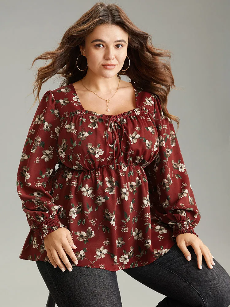 Ditsy Floral Shirred Ties Square Neck Blouse sold by Bloomchic product image thumbnail 3