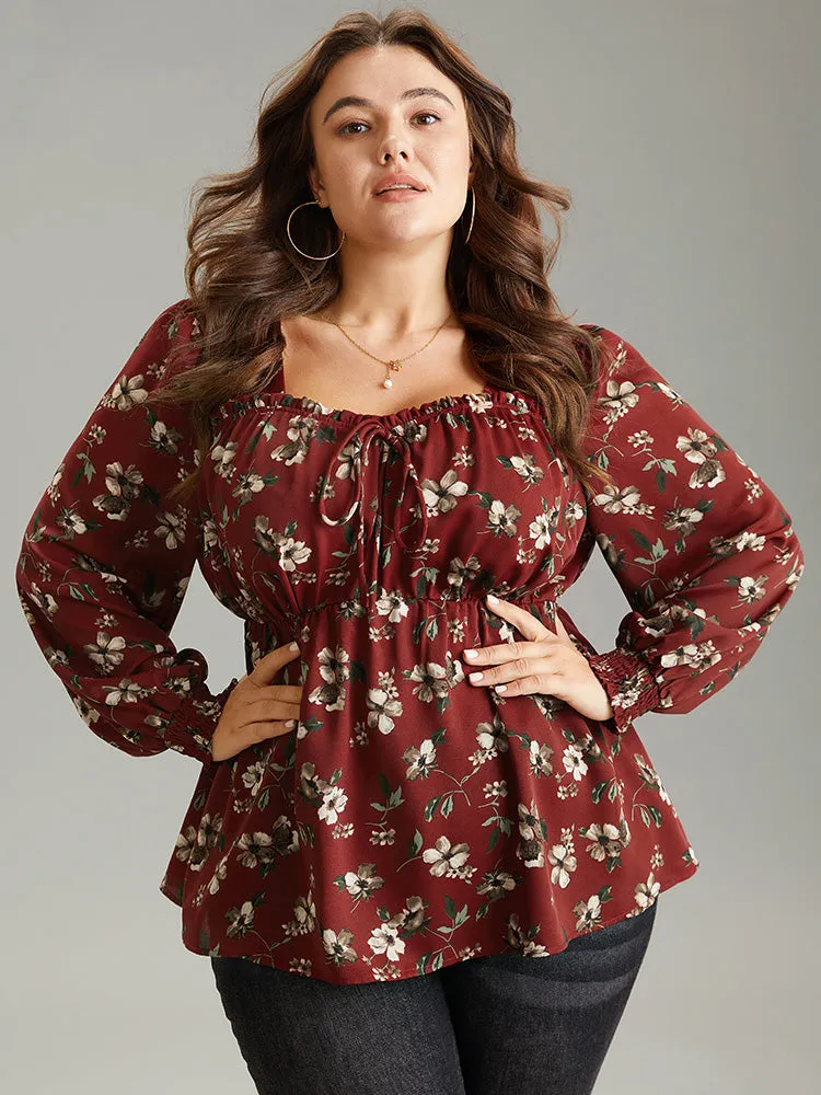 Ditsy Floral Shirred Ties Square Neck Blouse sold by Bloomchic