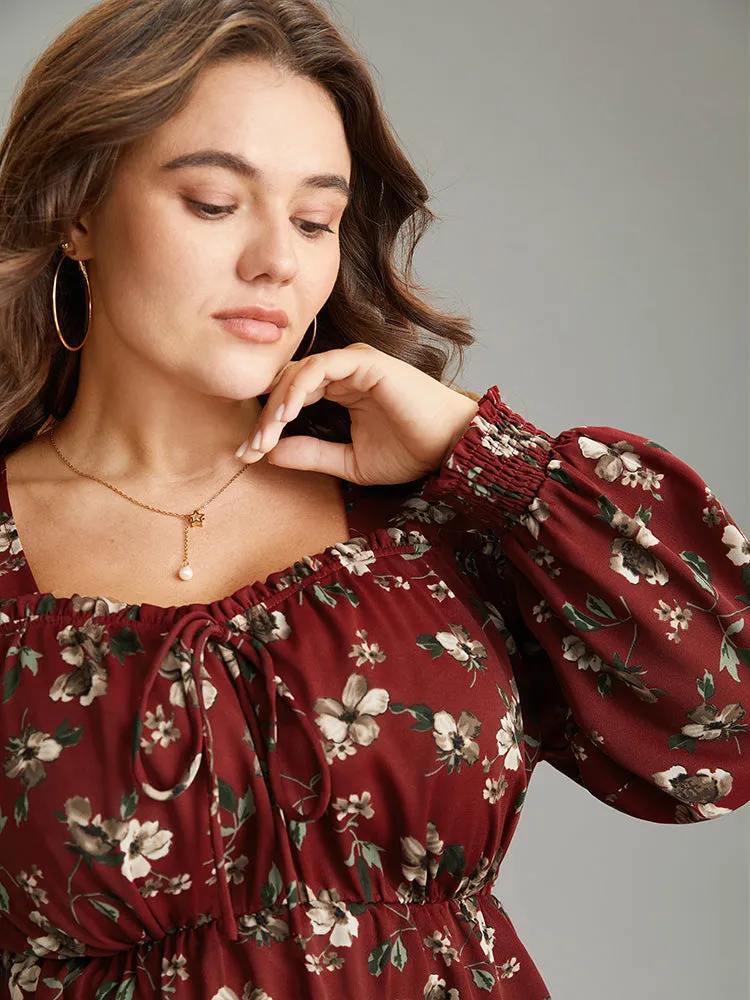 Ditsy Floral Shirred Ties Square Neck Blouse sold by Bloomchic product image thumbnail 5