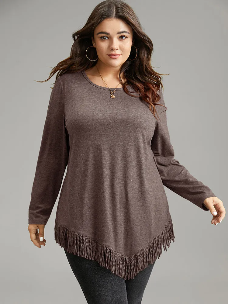 Plain Tassels Trim Hem Long Sleeve T-shirt sold by Bloomchic product image thumbnail 5