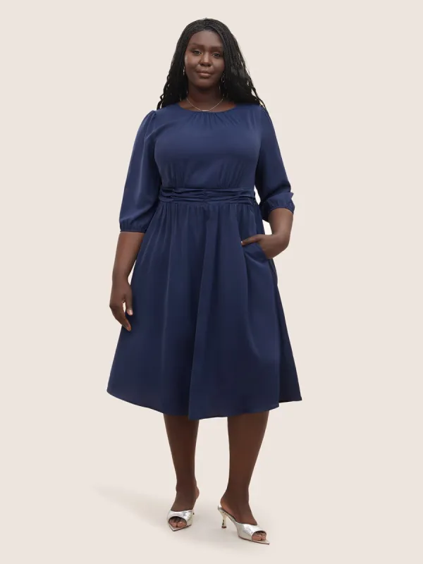 Solid Elastic Waist Ruched Dress sold by Bloomchic