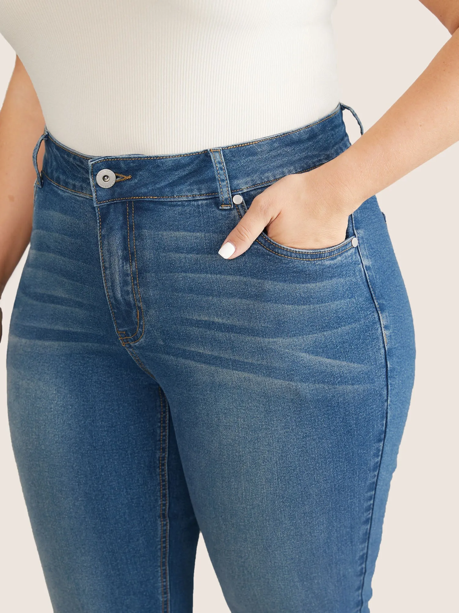 Medium Wash Flare Leg High Jeans sold by Bloomchic product image thumbnail 3