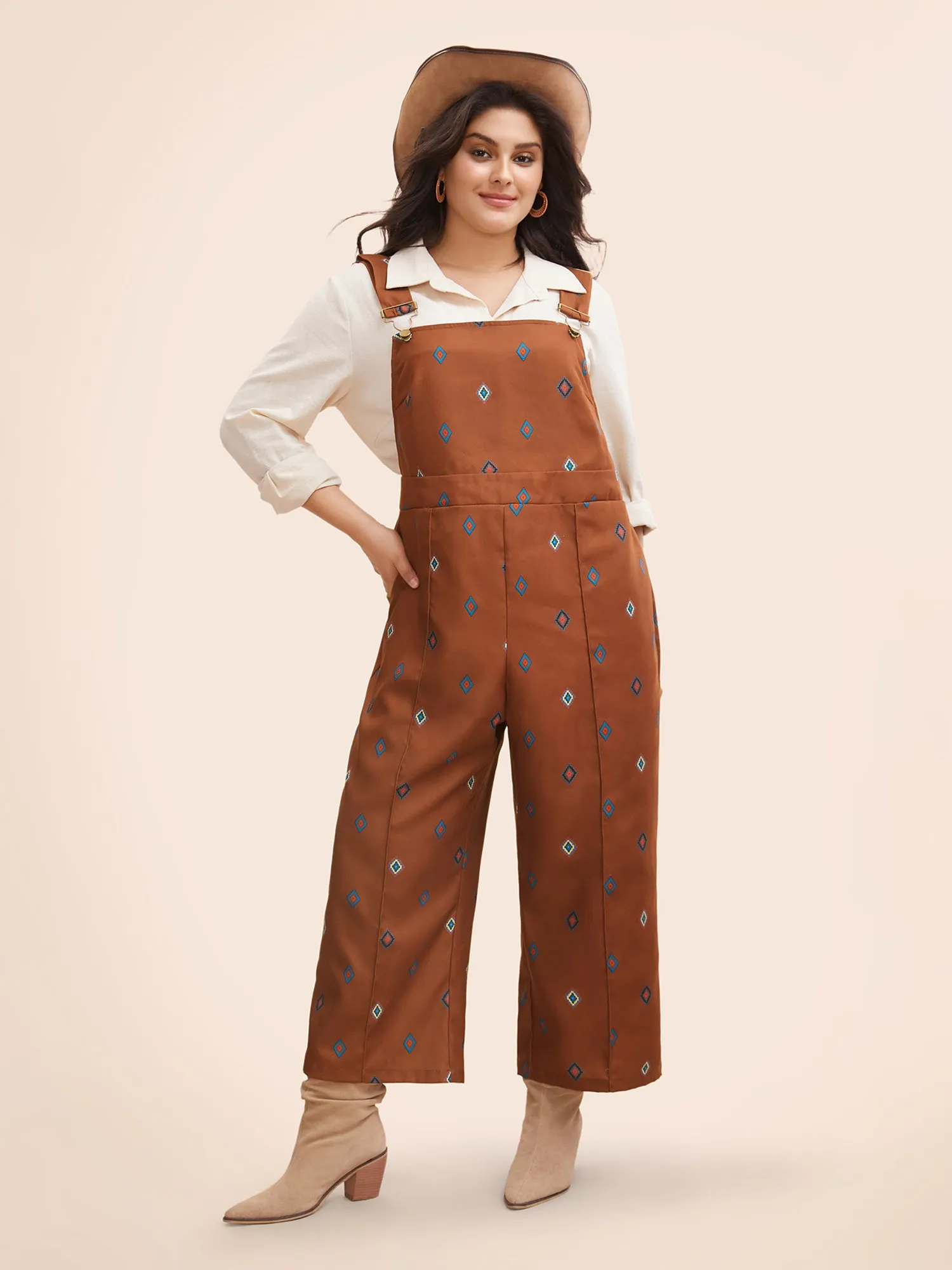 Geometric Print Adjustable Straps Overall sold by Bloomchic