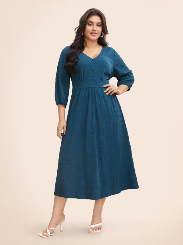 Plain Textured Button Detail Split Hem Dress sold by Bloomchic