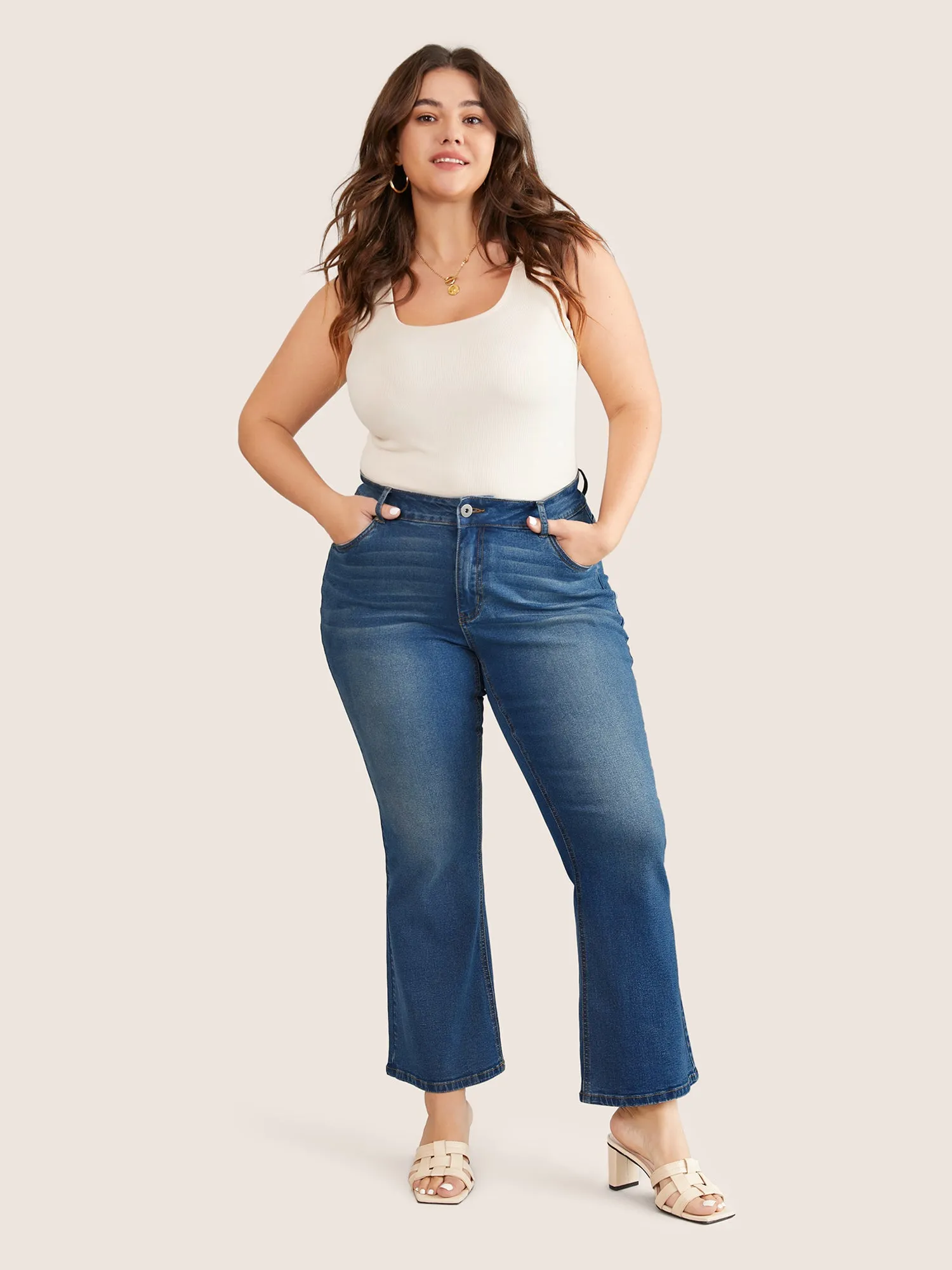 Medium Wash Flare Leg High Jeans sold by Bloomchic product image thumbnail 2