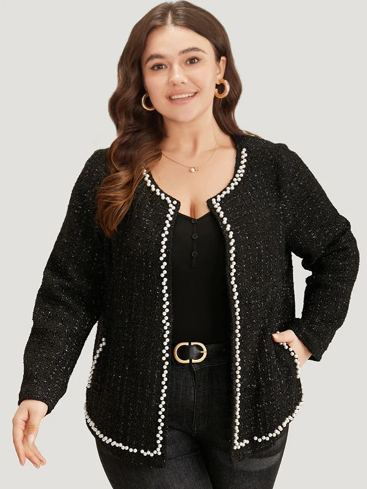 Pearl Tweed Beaded Texture Pocket Blazer sold by Bloomchic