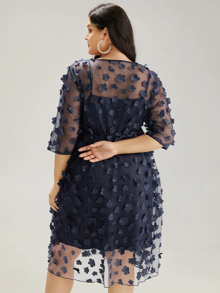 Floral Embroidered Mesh Elastic Waist Crew Neck Dress sold by Bloomchic product image thumbnail 5