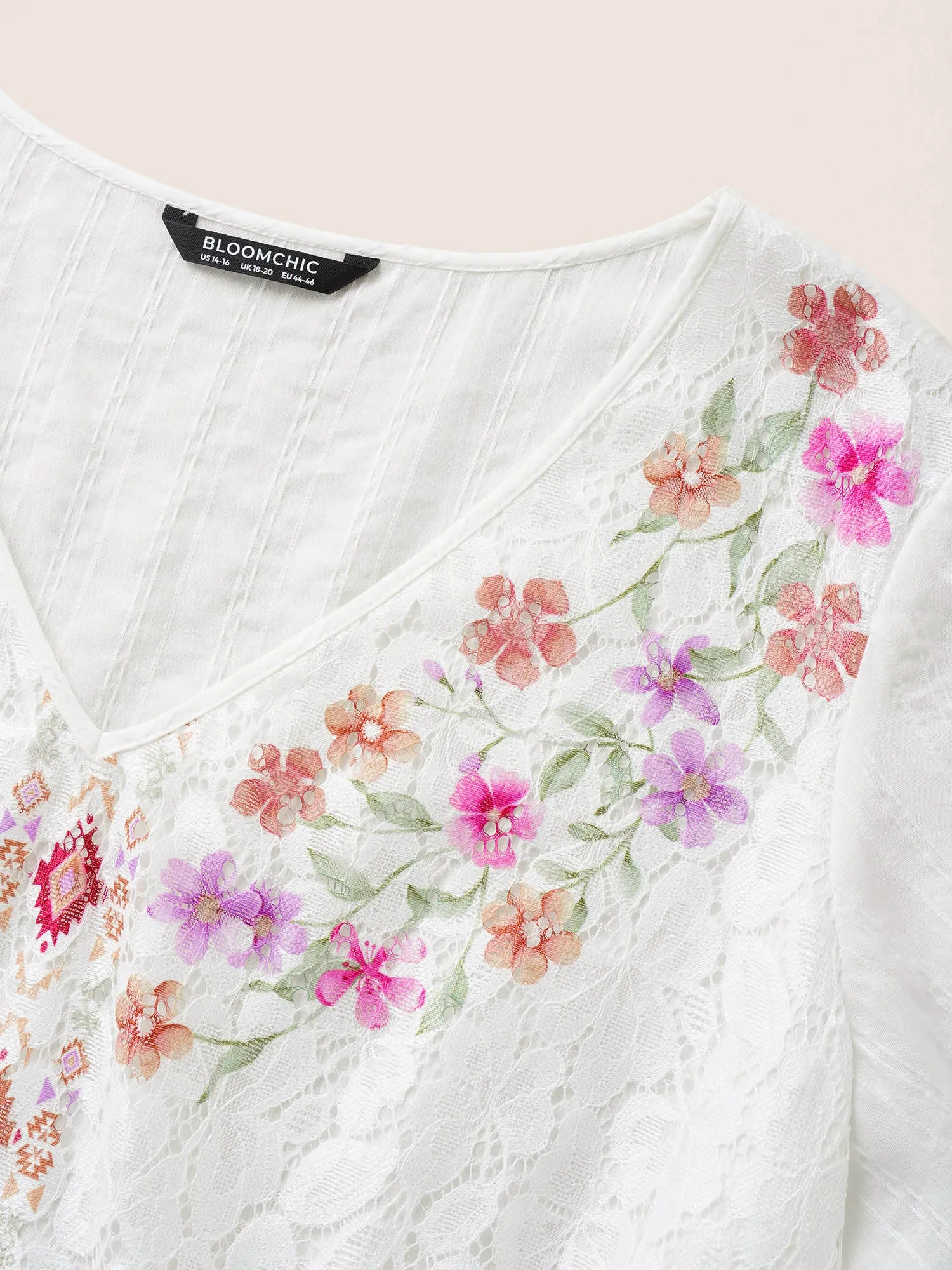 Floral Texture Ruffle Sleeve Gathered Blouse sold by Bloomchic product image thumbnail 5