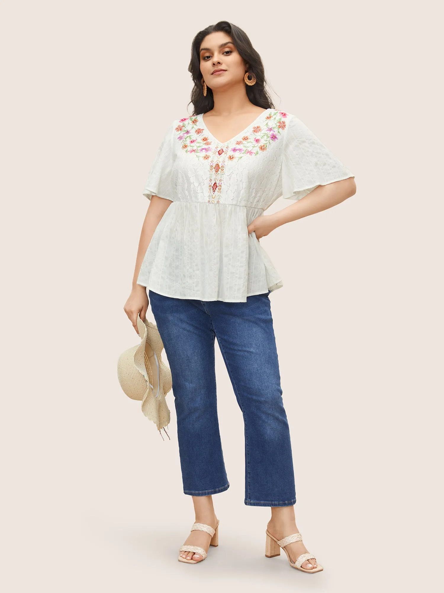 Floral Texture Ruffle Sleeve Gathered Blouse sold by Bloomchic product image thumbnail 2