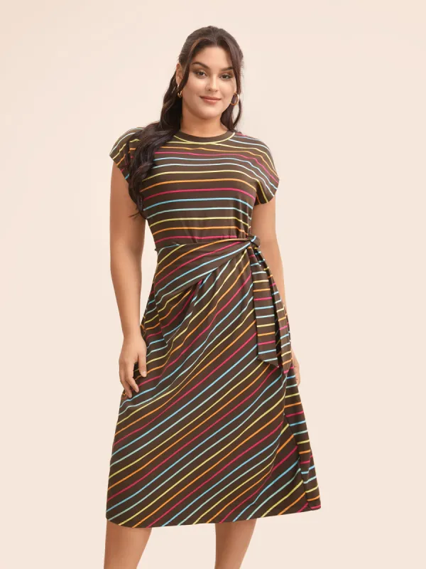 Colored Striped Tie Knot Cap Sleeve Dress sold by Bloomchic