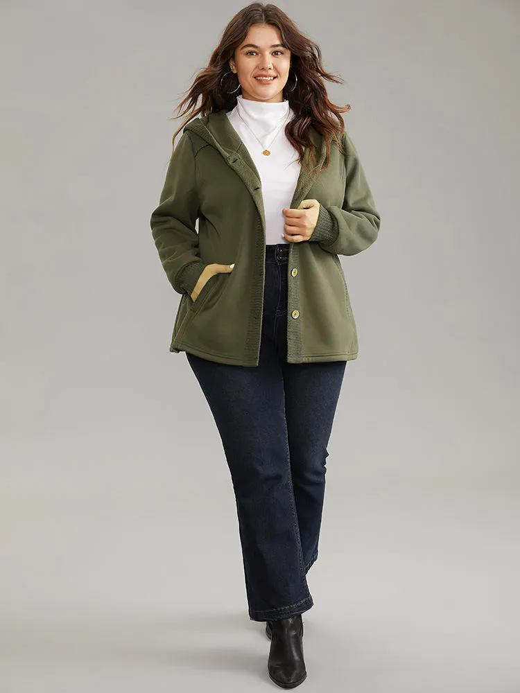 Patchwork Rib Knit Hooded Button Up Jacket sold by Bloomchic product image thumbnail 3