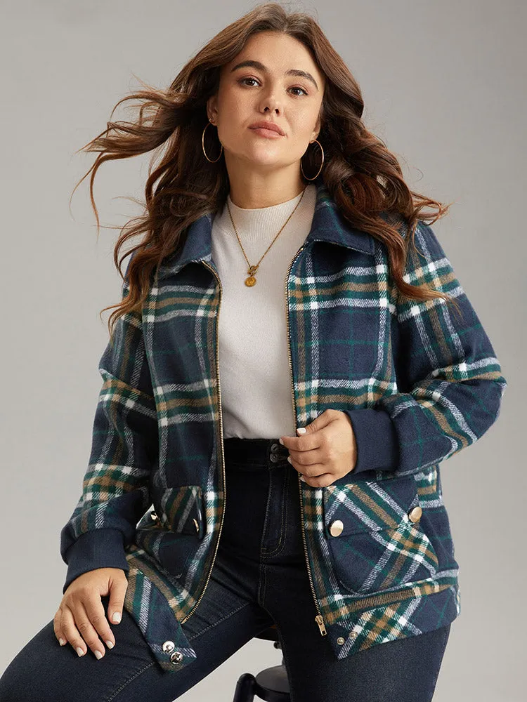 Plaid Button Detail Pocket Zipper Jacket sold by Bloomchic product image thumbnail 3
