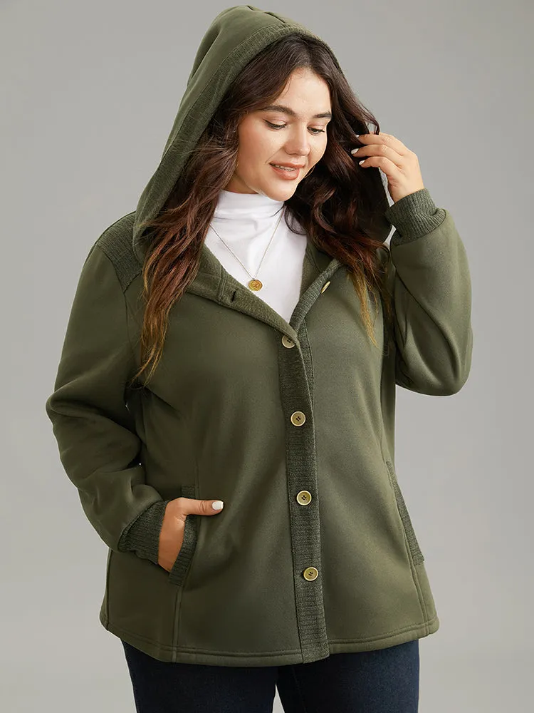 Patchwork Rib Knit Hooded Button Up Jacket sold by Bloomchic product image thumbnail 2