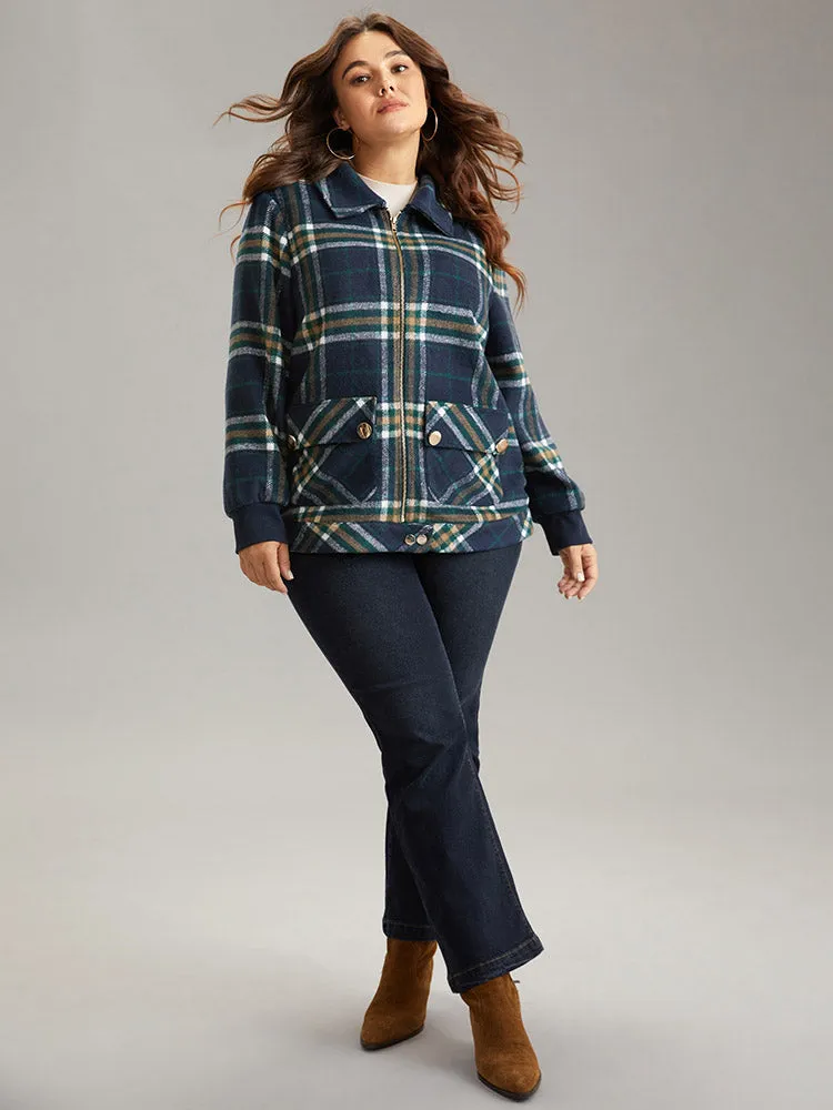 Plaid Button Detail Pocket Zipper Jacket sold by Bloomchic product image thumbnail 4