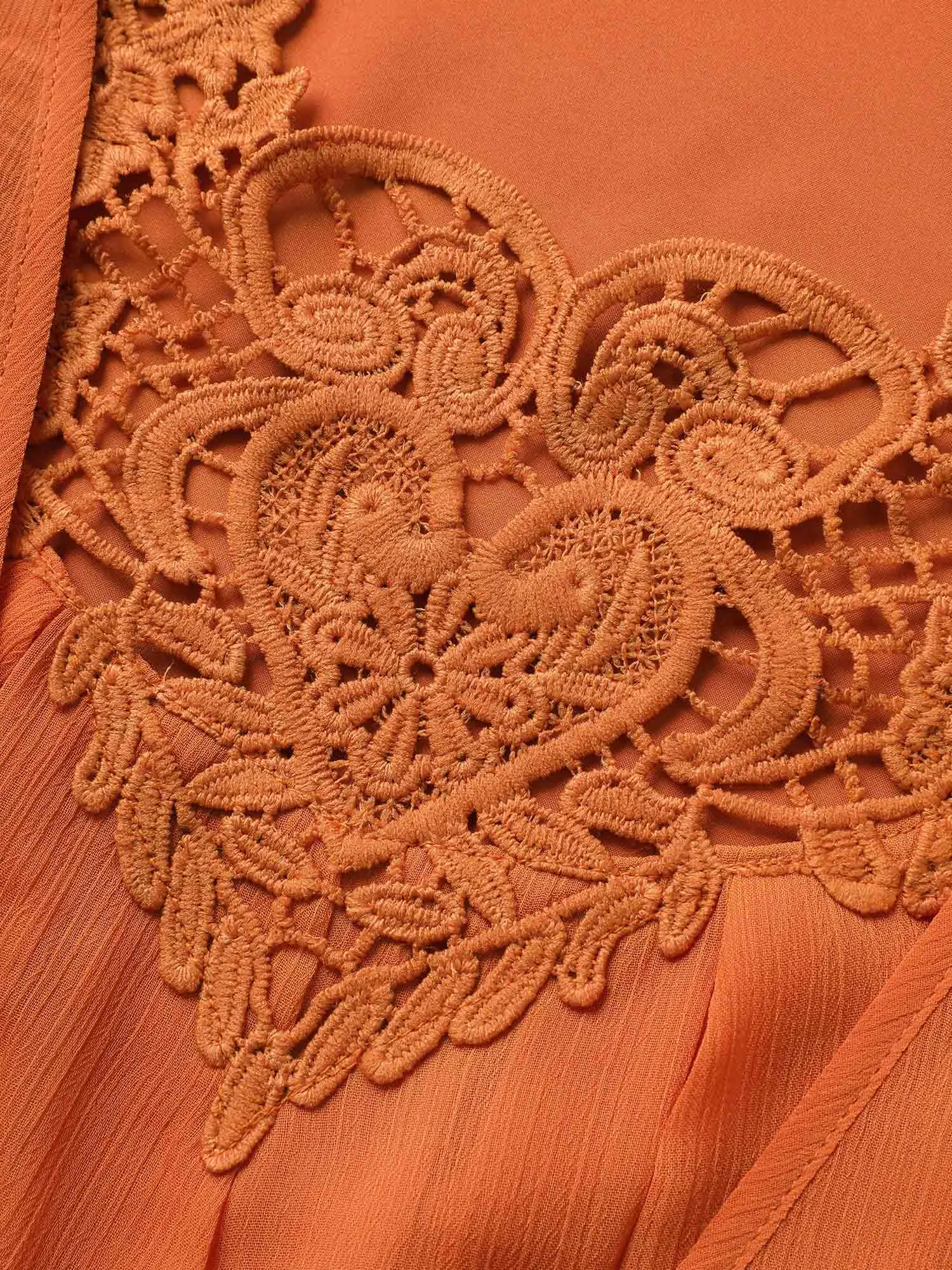 Chiffon Shirred Ruffle Trim Lace Panel Blouse sold by Bloomchic product image thumbnail 5