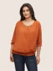 Chiffon Shirred Ruffle Trim Lace Panel Blouse sold by Bloomchic