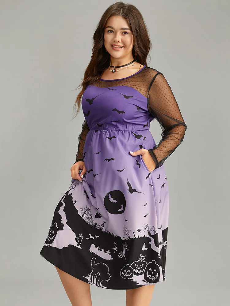 Halloween Graphic Pocket Mesh Patchwork Dress sold by Bloomchic product image thumbnail 4