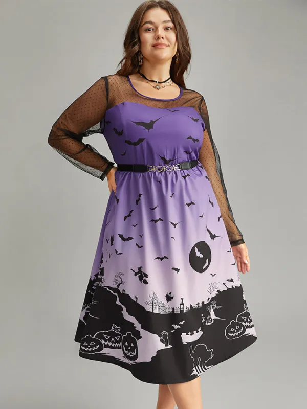 Halloween Graphic Pocket Mesh Patchwork Dress sold by Bloomchic