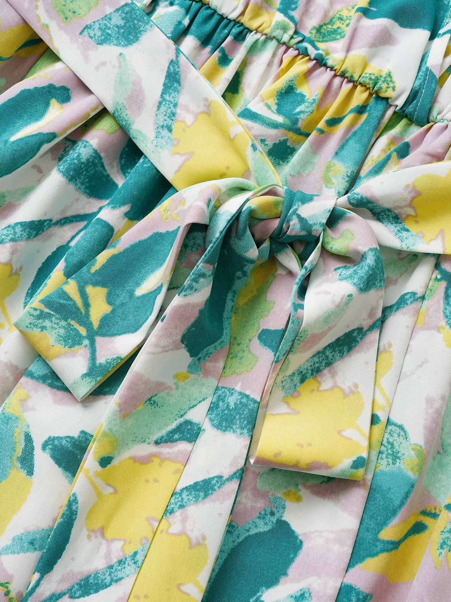 Overlap Collar Plants Print Elastic Waist Belted Dress sold by Bloomchic product image thumbnail 5