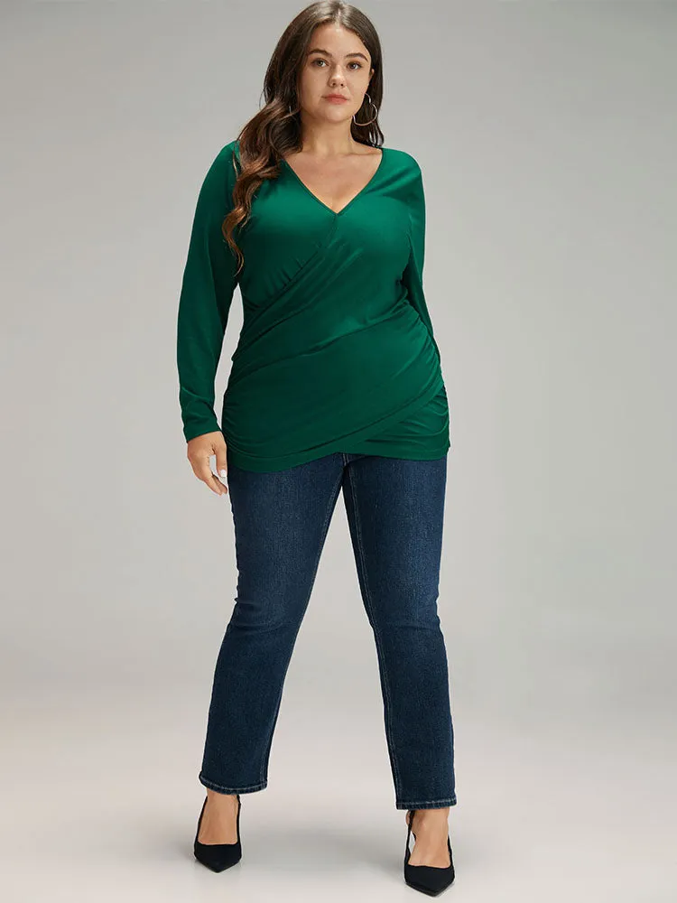 Plain Crossover V Neck Gathered T-shirt sold by Bloomchic product image thumbnail 4