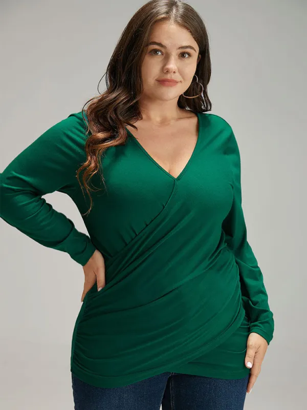 Plain Crossover V Neck Gathered T-shirt sold by Bloomchic