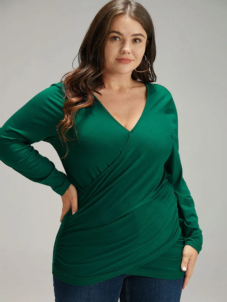 Plain Crossover V Neck Gathered T-shirt sold by Bloomchic