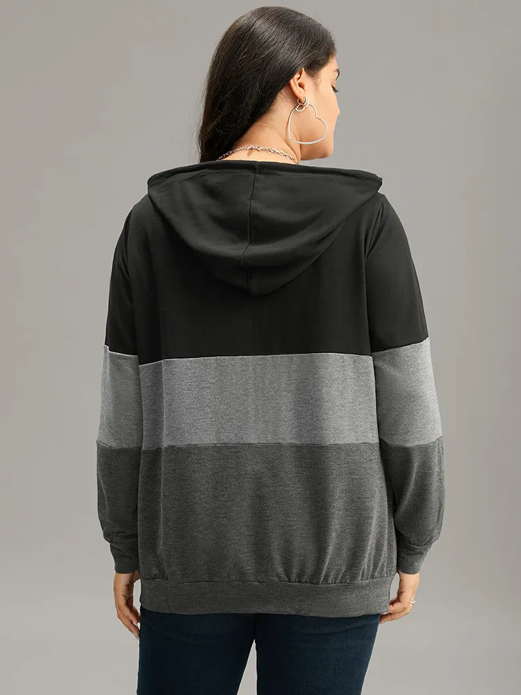 Colorblock Contrast Drawstring Zipper Hooded Sweatshirt sold by Bloomchic product image thumbnail 2