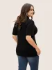 Solid Overlap Collar Gathered Knit T-shirt sold by Bloomchic