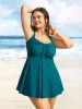 Heart Neckline Drawstring Patchwork Pleated Swim Dress sold by Bloomchic